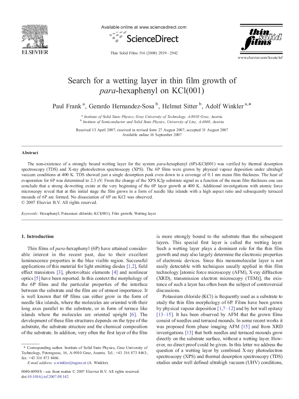 Search for a wetting layer in thin film growth of para-hexaphenyl on KCl(001)