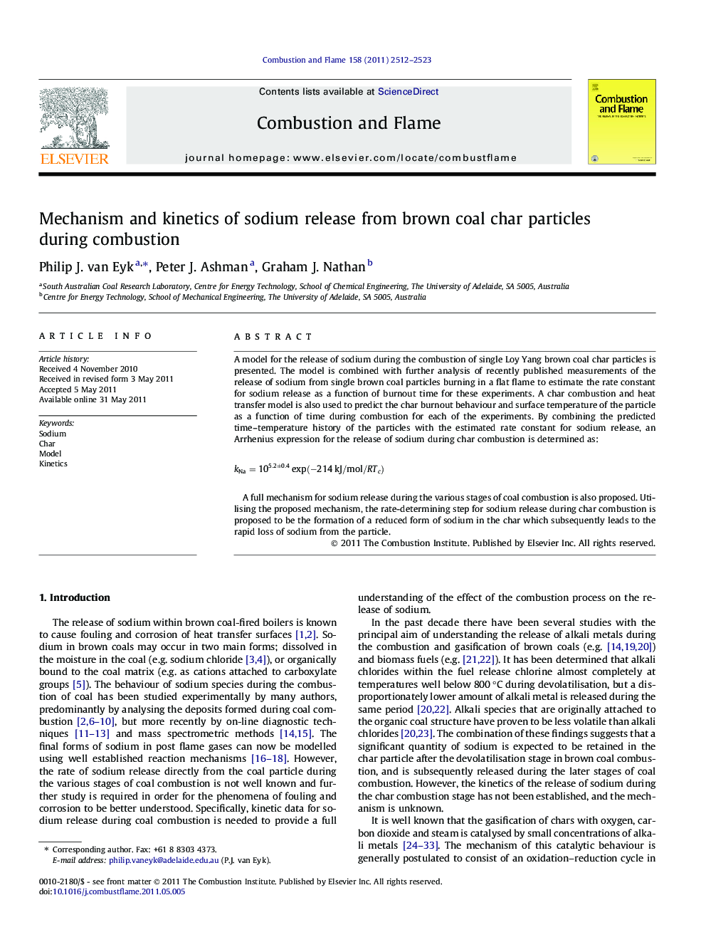 Mechanism and kinetics of sodium release from brown coal char particles during combustion