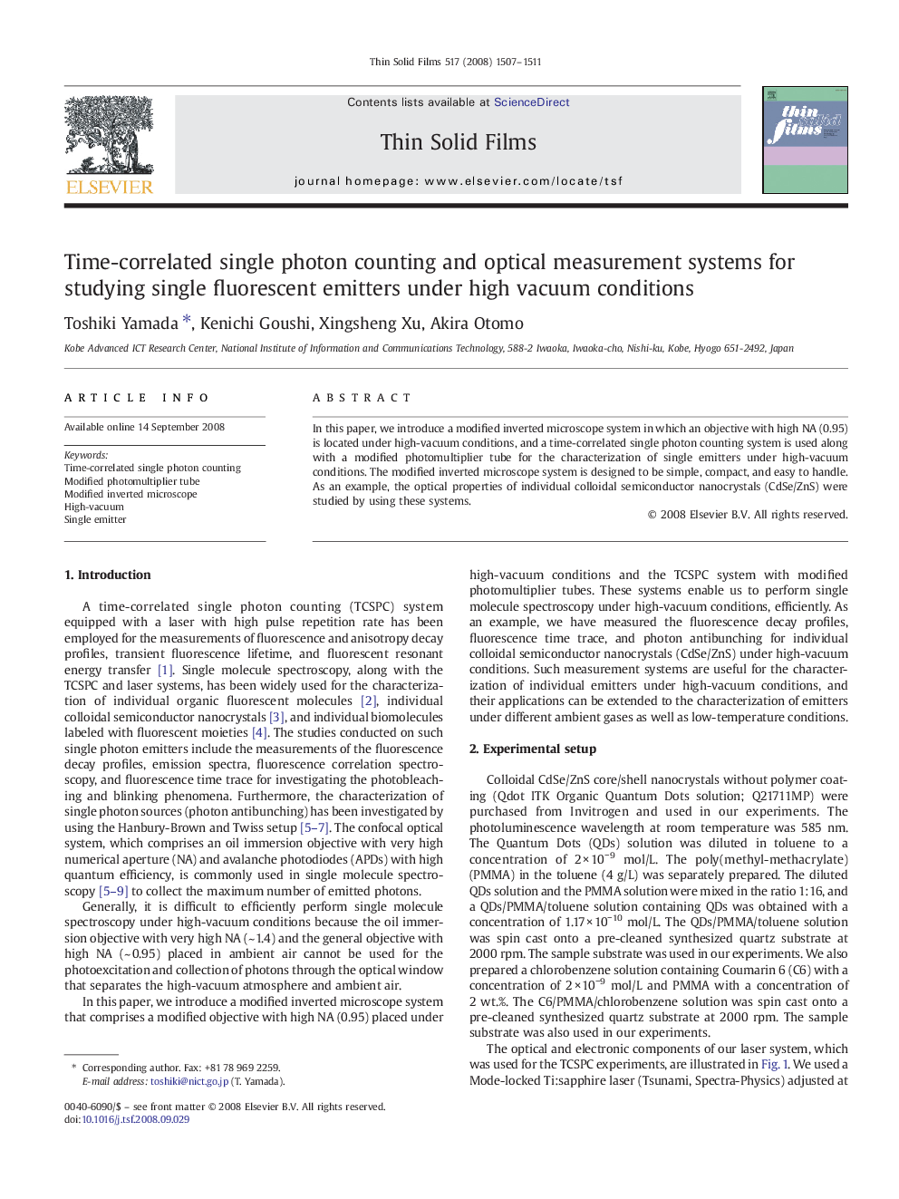 Time-correlated single photon counting and optical measurement systems for studying single fluorescent emitters under high vacuum conditions