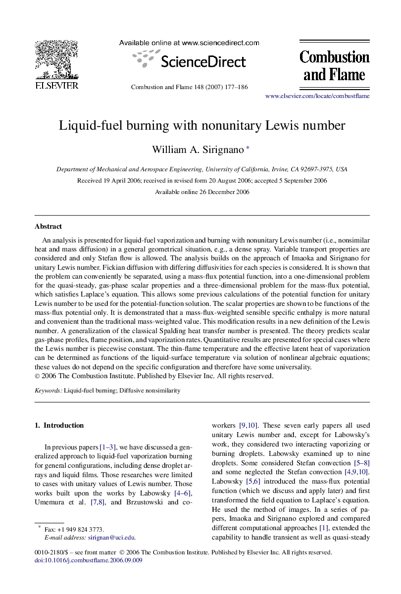 Liquid-fuel burning with nonunitary Lewis number