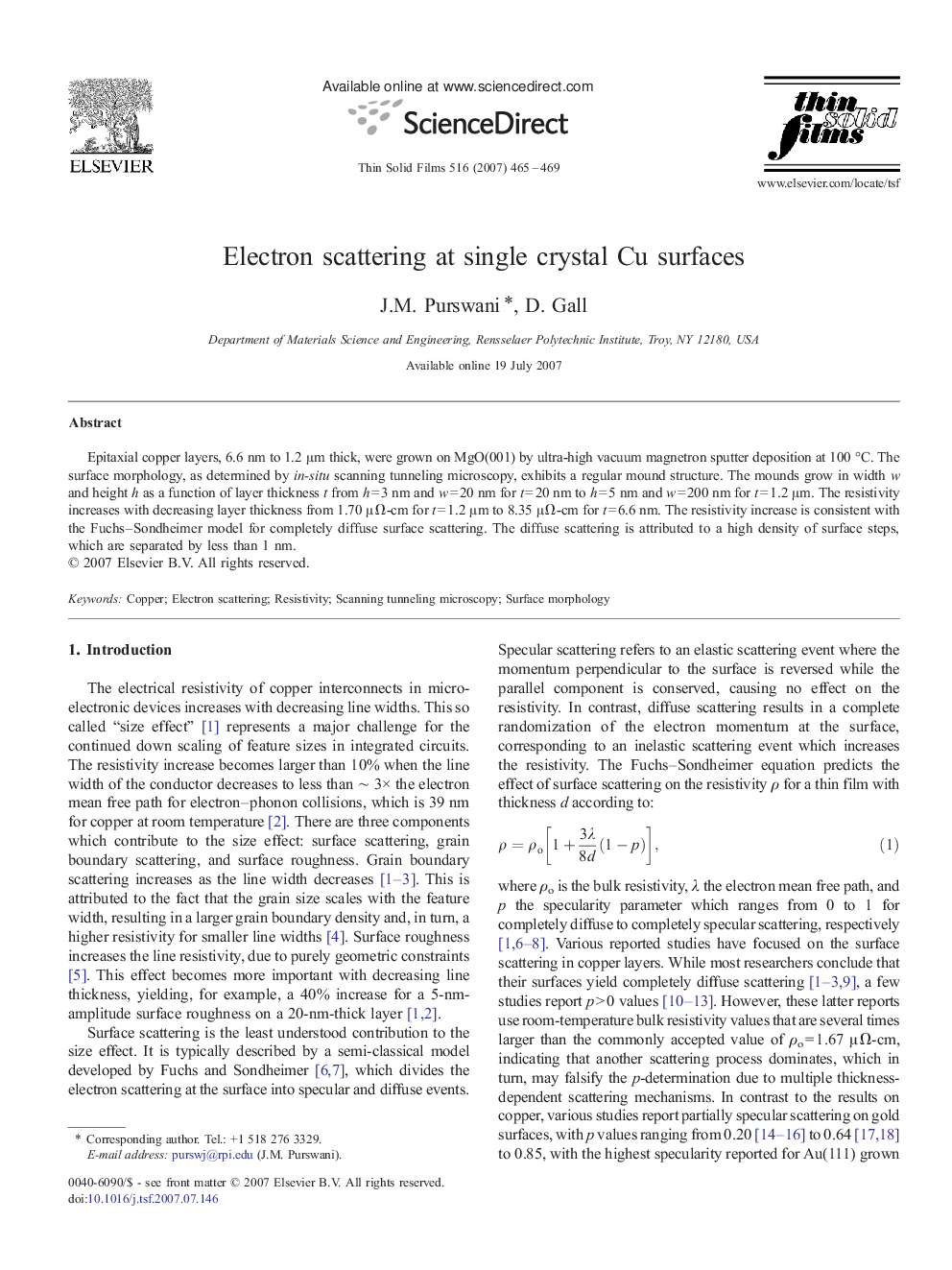 Electron scattering at single crystal Cu surfaces