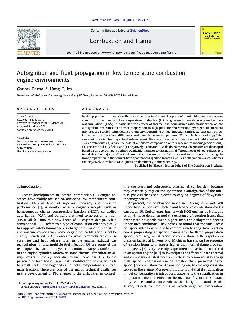 Autoignition and front propagation in low temperature combustion engine environments