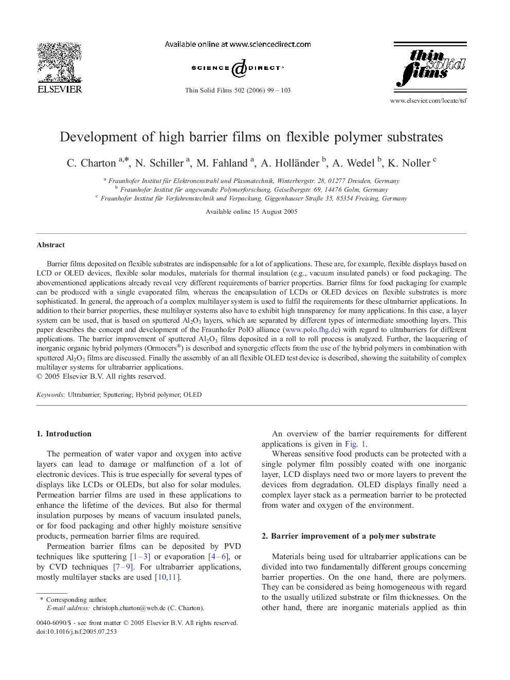 Development of high barrier films on flexible polymer substrates