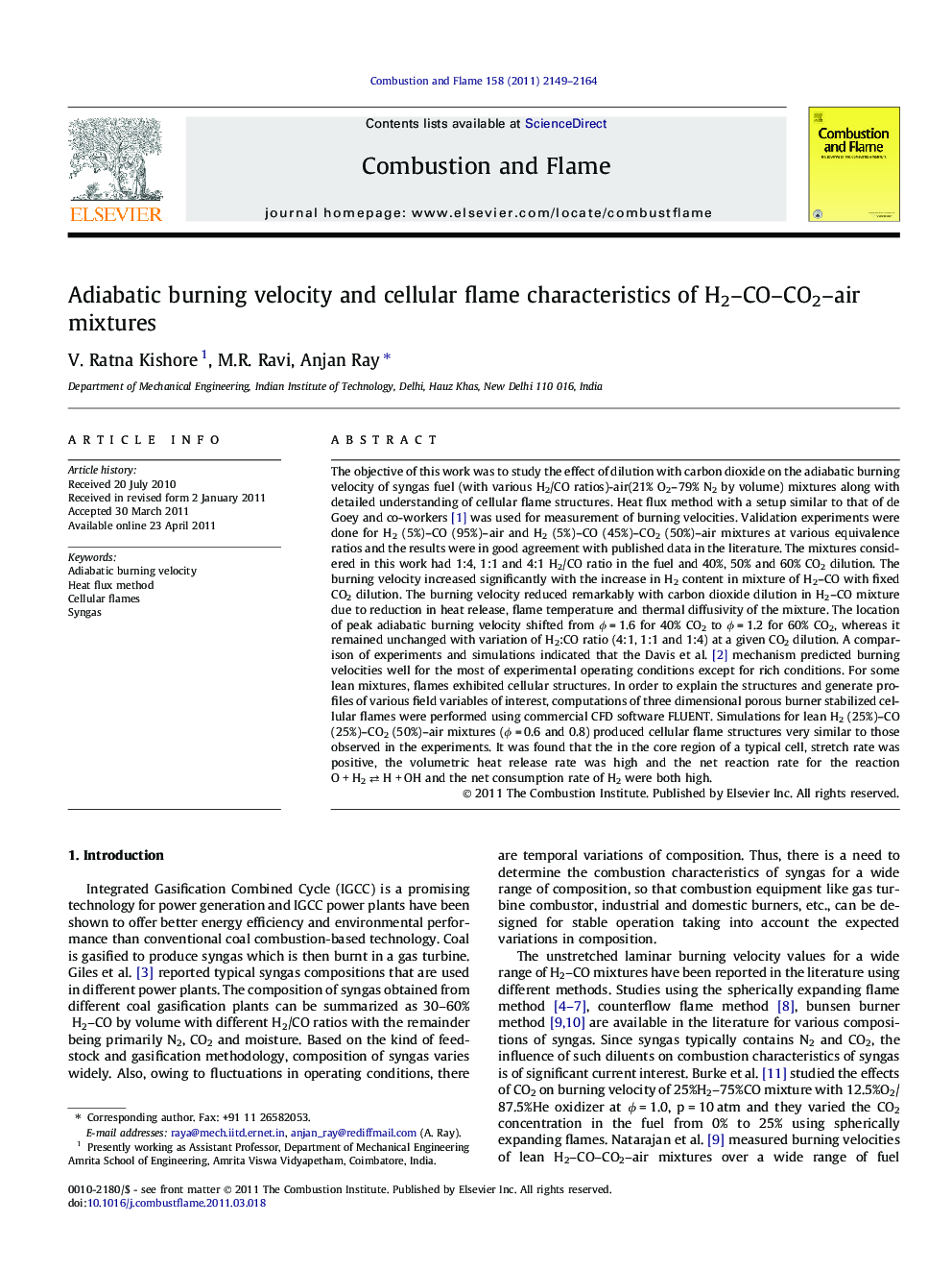 Adiabatic burning velocity and cellular flame characteristics of H2–CO–CO2–air mixtures