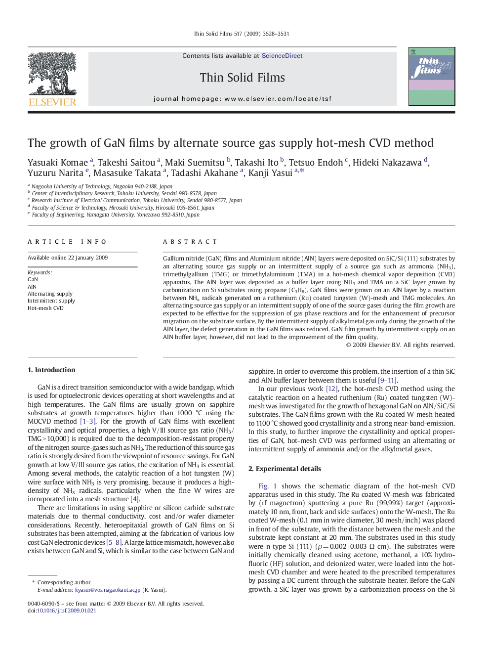 عکس صفحه اول مقاله: The growth of GaN films by alternate source gas supply hot-mesh CVD method The growth of GaN films by alternate source gas supply hot-mesh CVD method
