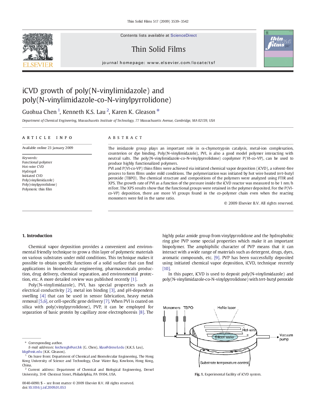 iCVD growth of poly(N-vinylimidazole) and poly(N-vinylimidazole-co-N-vinylpyrrolidone)