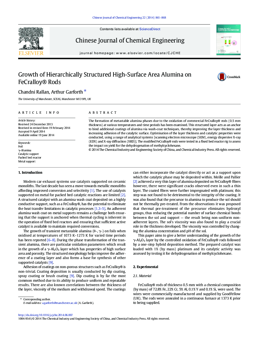 Growth of Hierarchically Structured High-Surface Area Alumina on FeCralloy® Rods