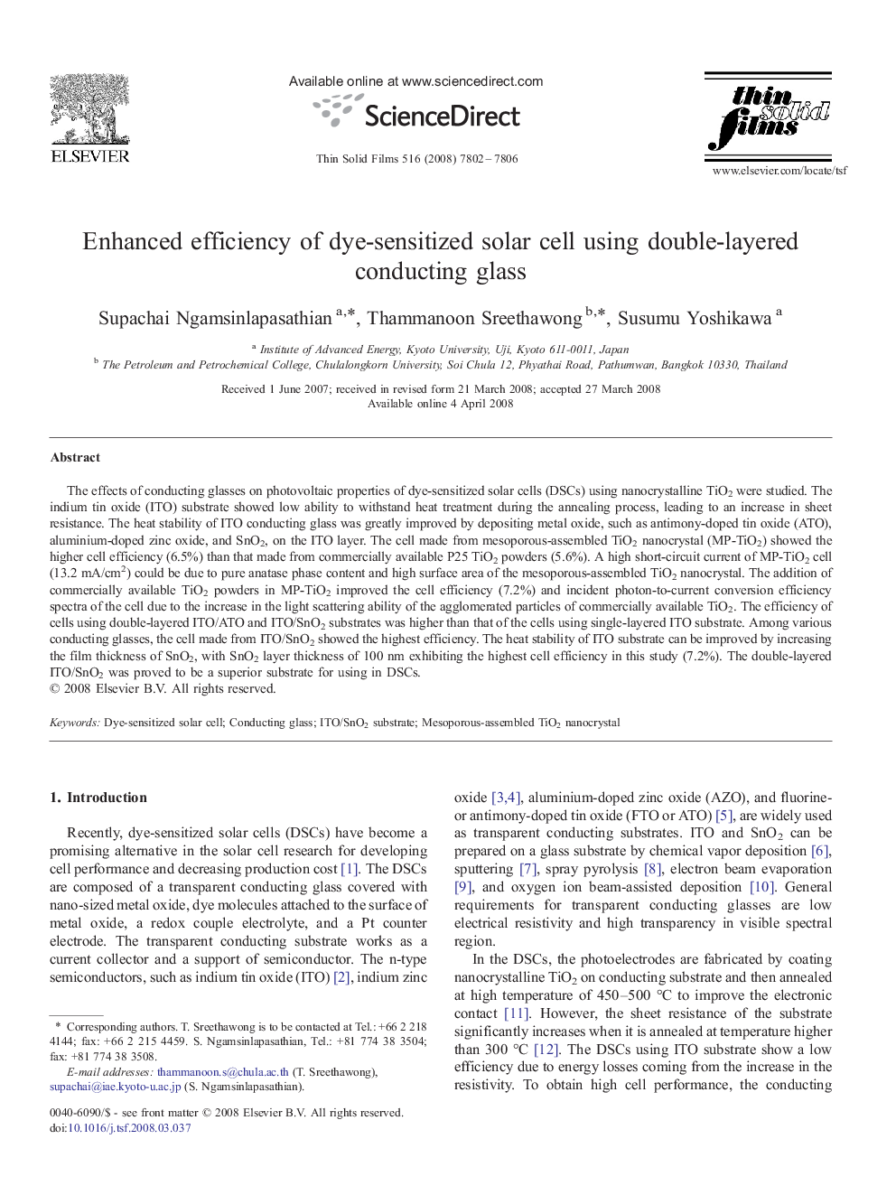 Enhanced efficiency of dye-sensitized solar cell using double-layered conducting glass