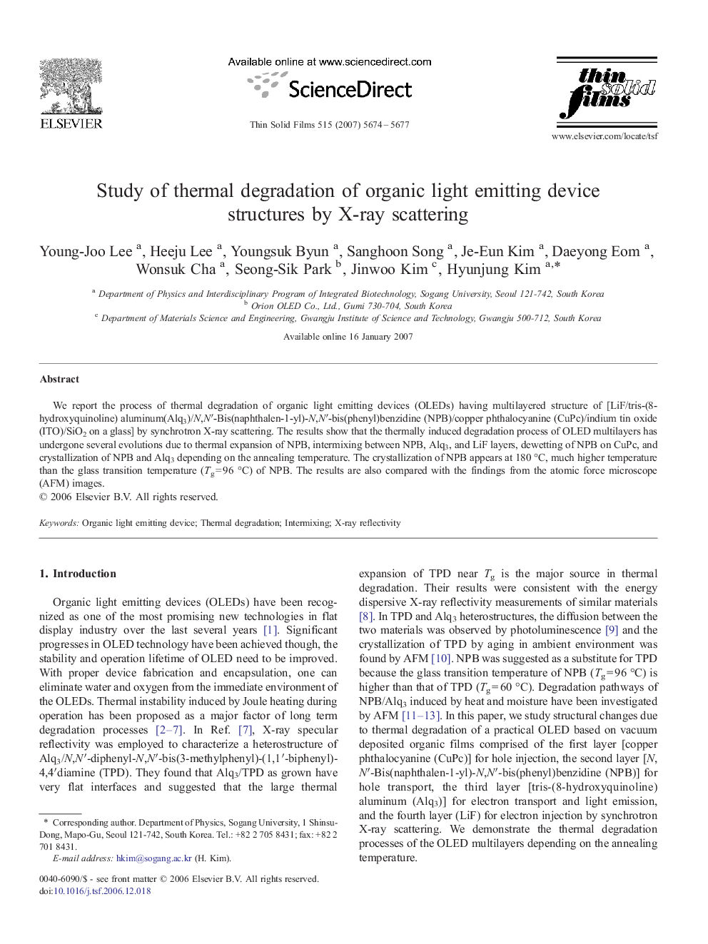 Study of thermal degradation of organic light emitting device structures by X-ray scattering