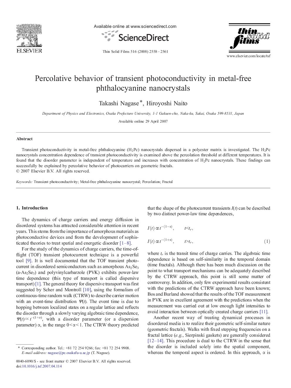 Percolative behavior of transient photoconductivity in metal-free phthalocyanine nanocrystals