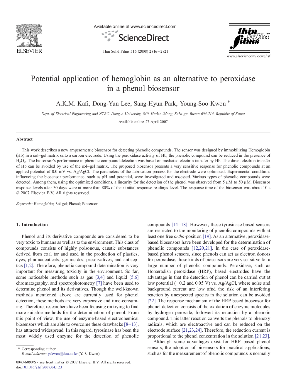 Potential application of hemoglobin as an alternative to peroxidase in a phenol biosensor