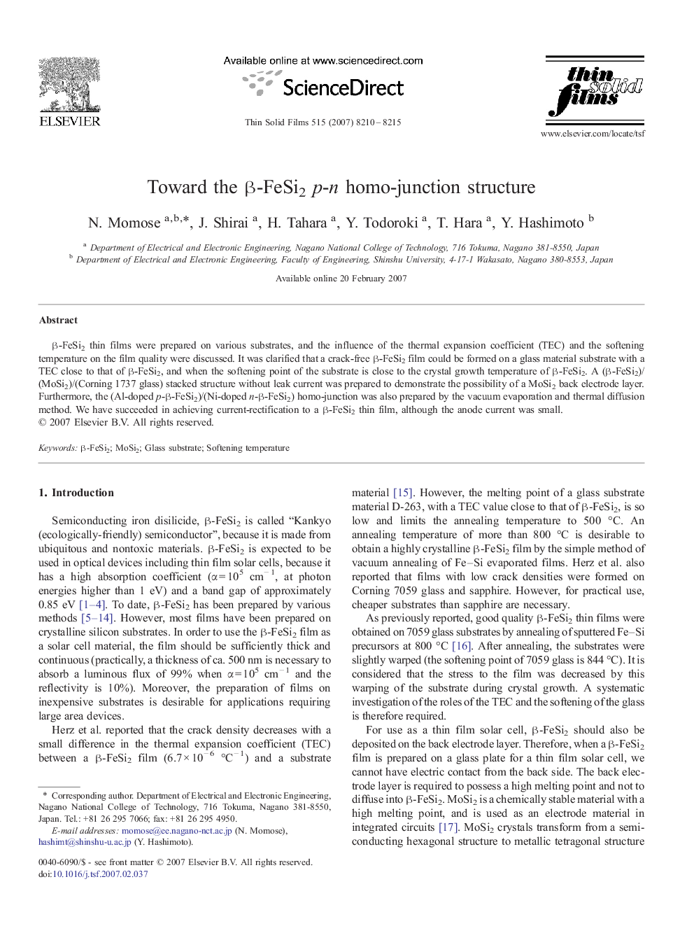 Toward the β-FeSi2p-n homo-junction structure