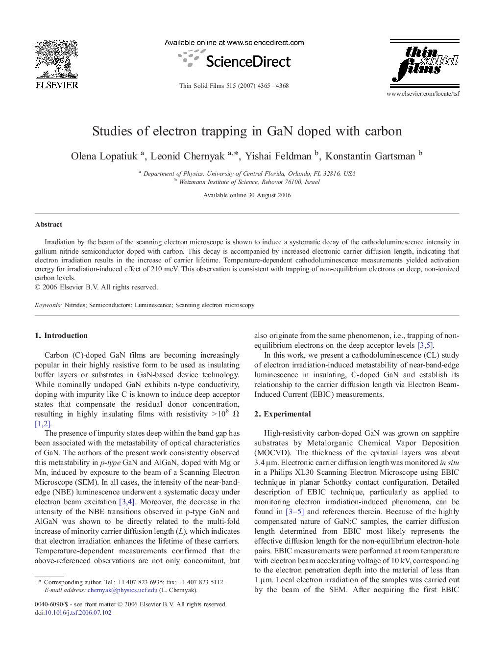 Studies of electron trapping in GaN doped with carbon