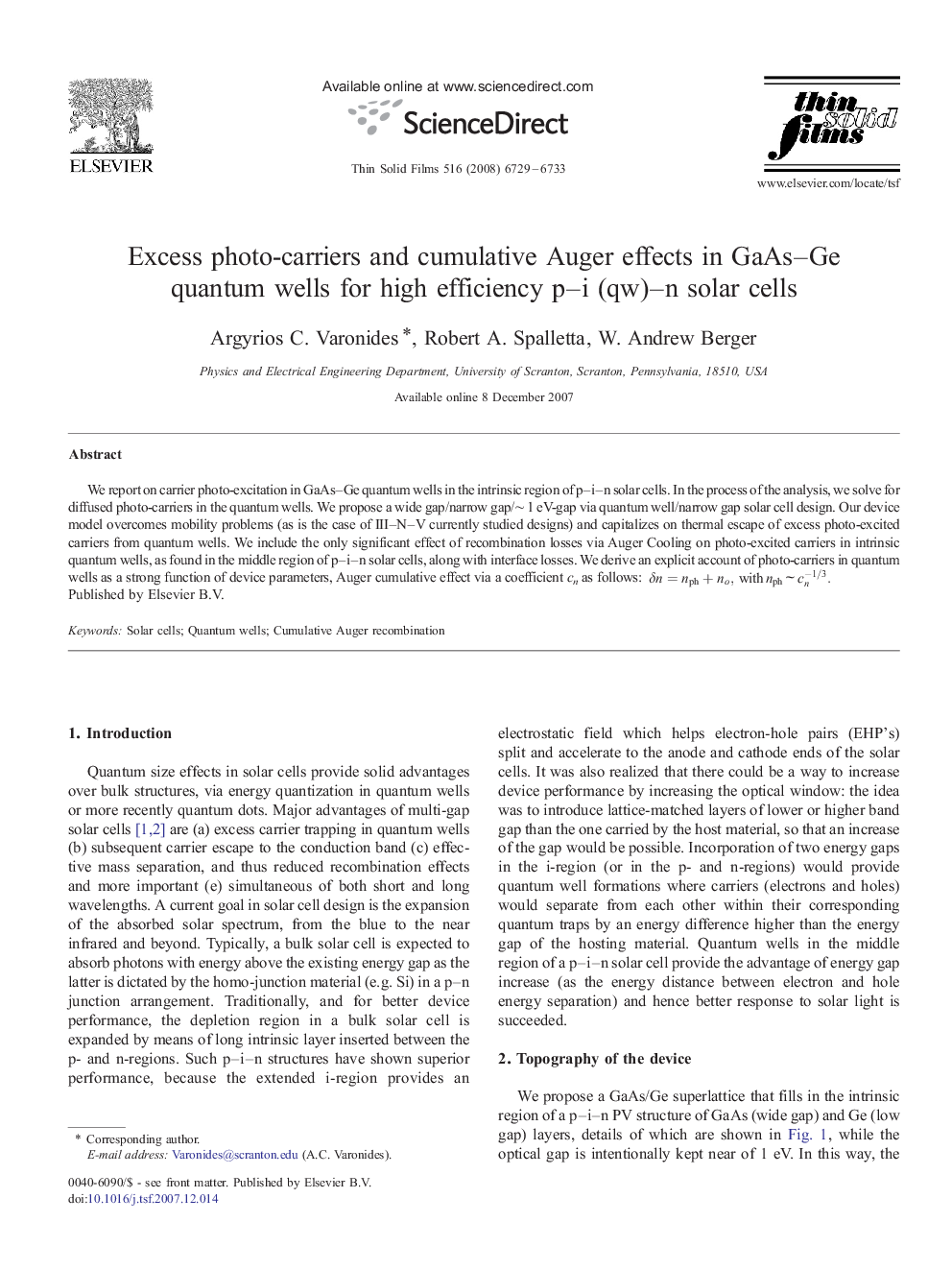 Excess photo-carriers and cumulative Auger effects in GaAs–Ge quantum wells for high efficiency p–i (qw)–n solar cells