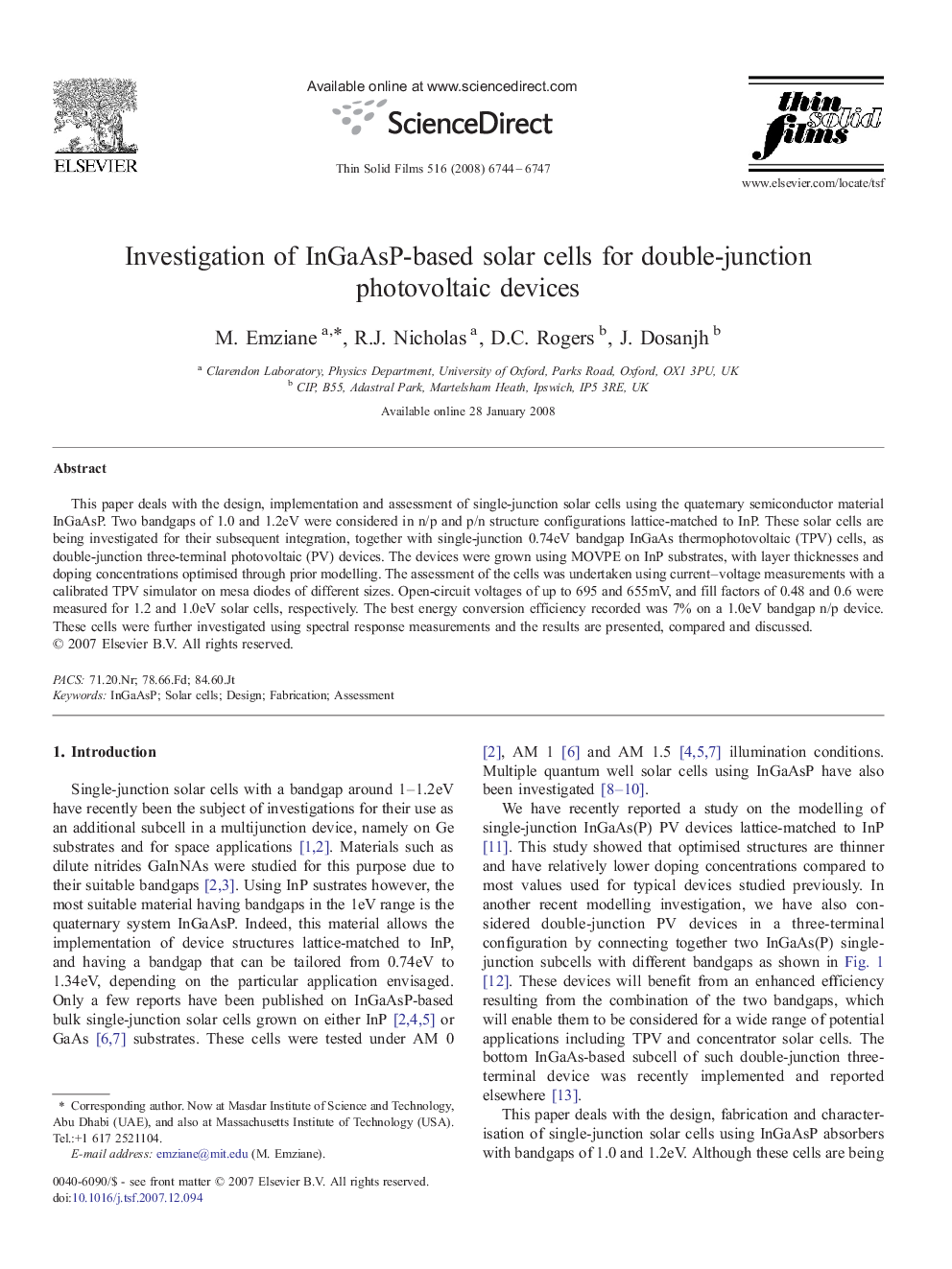 Investigation of InGaAsP-based solar cells for double-junction photovoltaic devices