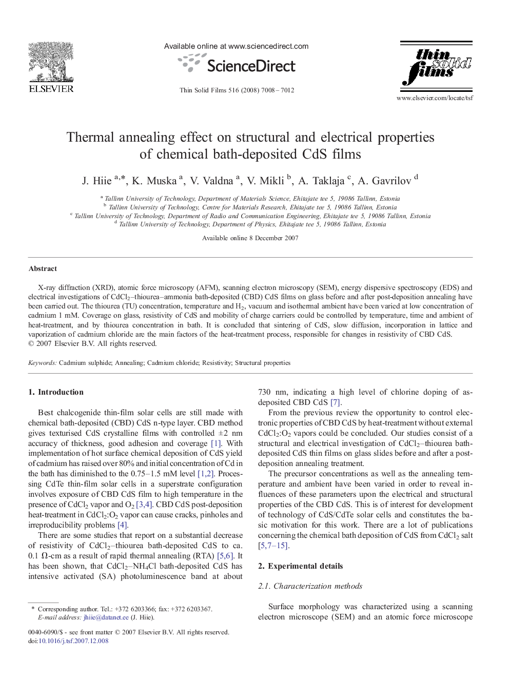 Thermal annealing effect on structural and electrical properties of chemical bath-deposited CdS films