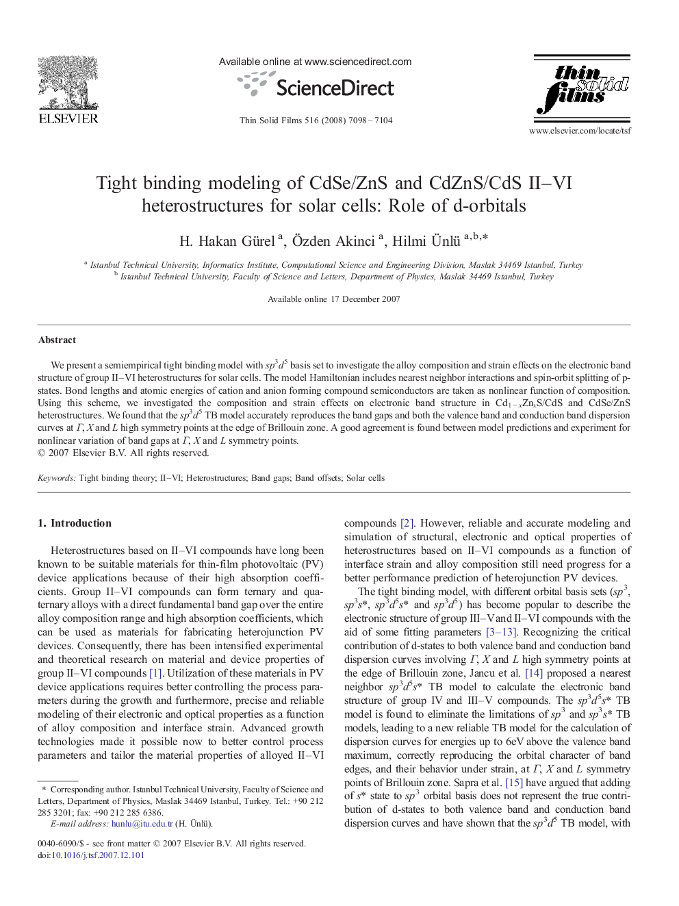 Tight binding modeling of CdSe/ZnS and CdZnS/CdS II–VI heterostructures for solar cells: Role of d-orbitals