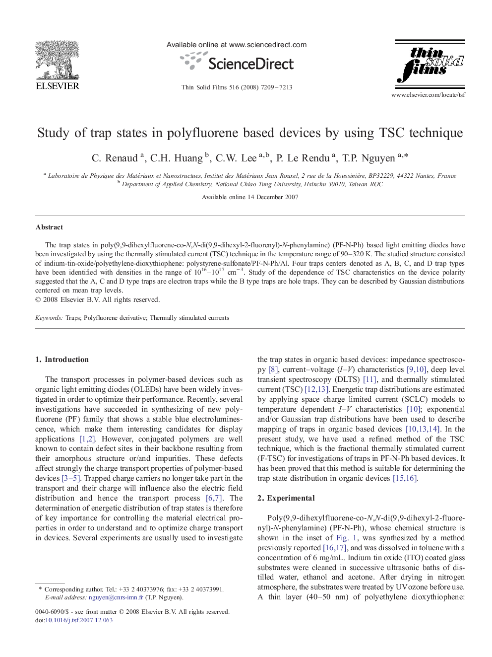 Study of trap states in polyfluorene based devices by using TSC technique