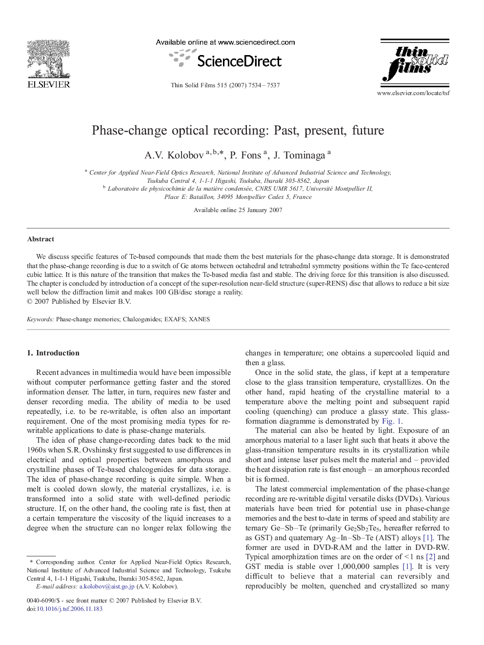 Phase-change optical recording: Past, present, future