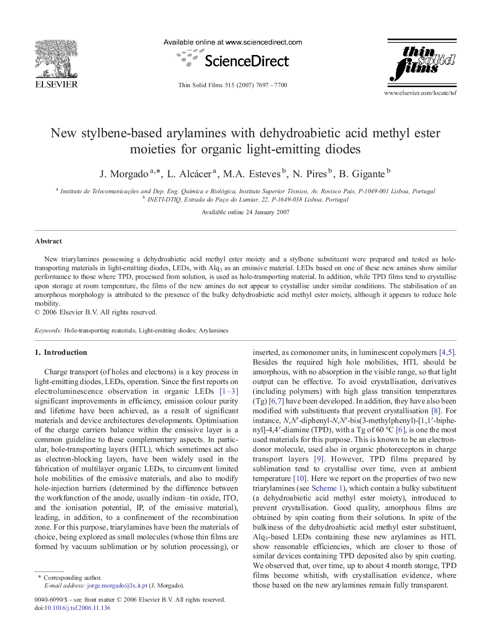 New stylbene-based arylamines with dehydroabietic acid methyl ester moieties for organic light-emitting diodes