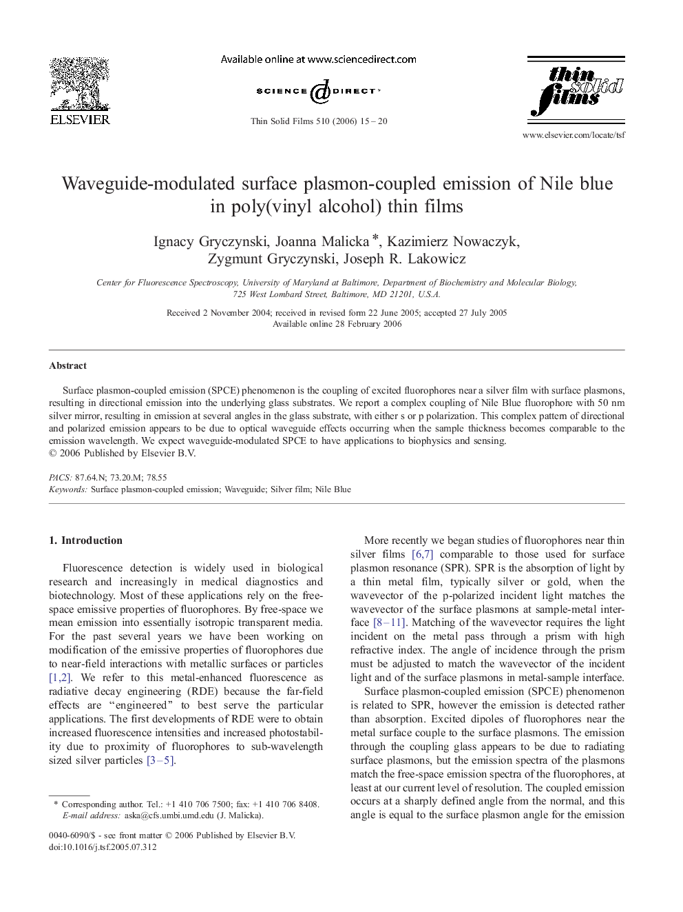 Waveguide-modulated surface plasmon-coupled emission of Nile blue in poly(vinyl alcohol) thin films