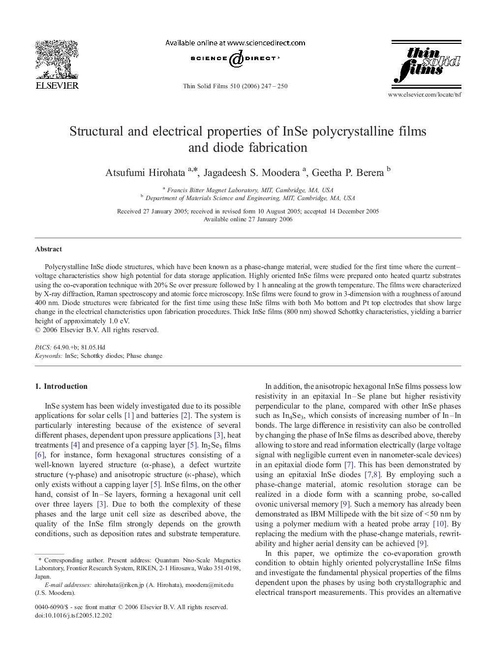 Structural and electrical properties of InSe polycrystalline films and diode fabrication