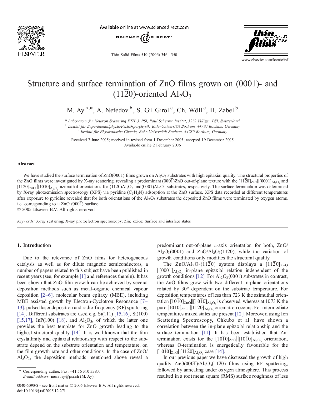 Structure and surface termination of ZnO films grown on (0001)- and (112Â¯0)-oriented Al2O3