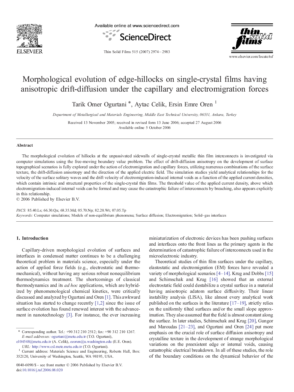 Morphological evolution of edge-hillocks on single-crystal films having anisotropic drift-diffusion under the capillary and electromigration forces