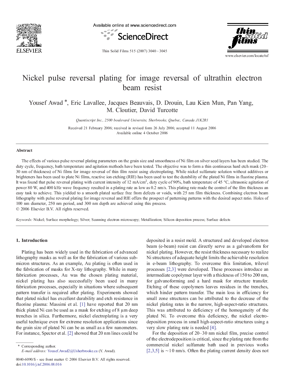 Nickel pulse reversal plating for image reversal of ultrathin electron beam resist