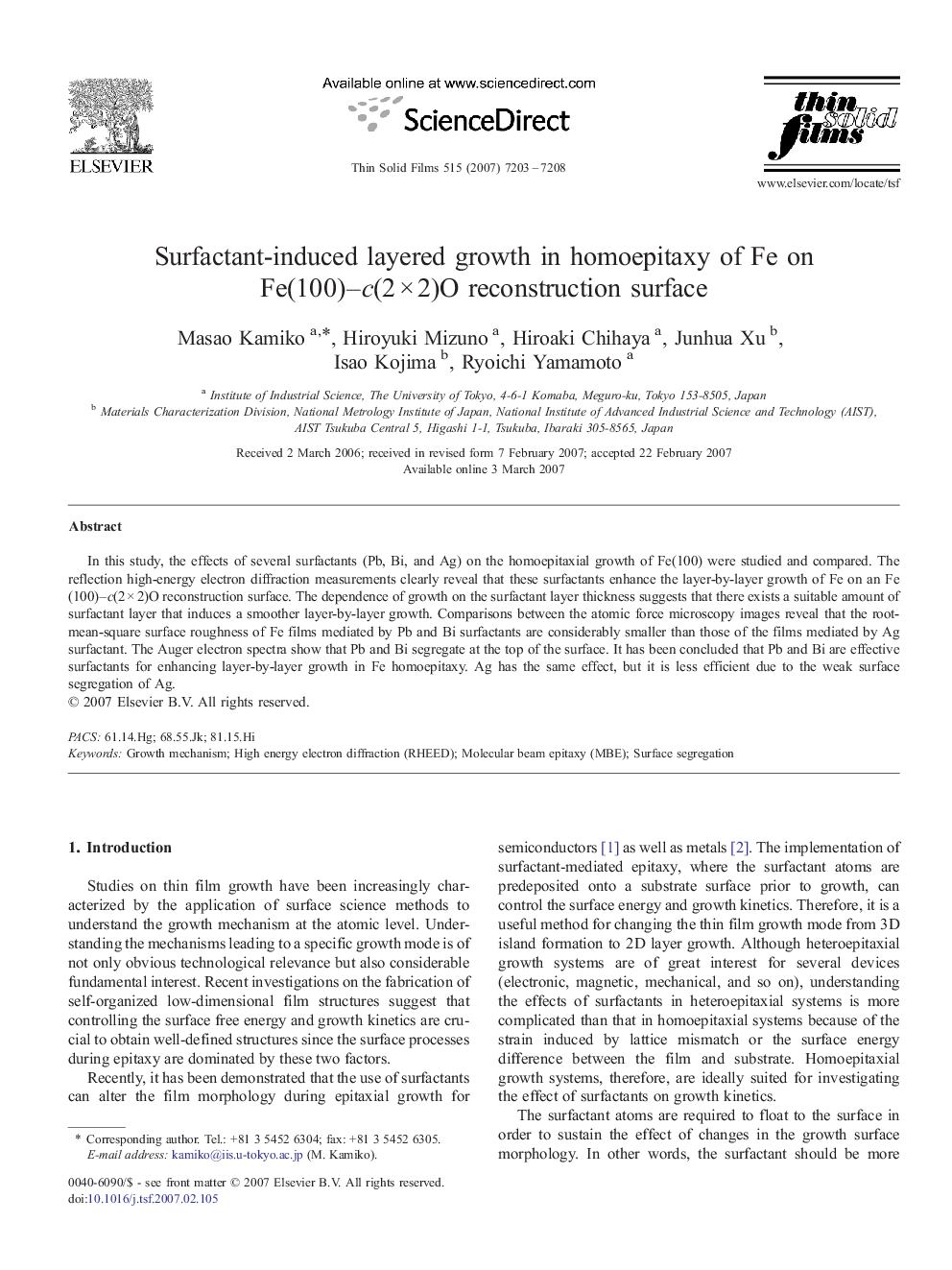 Surfactant-induced layered growth in homoepitaxy of Fe on Fe(100)–c(2 × 2)O reconstruction surface