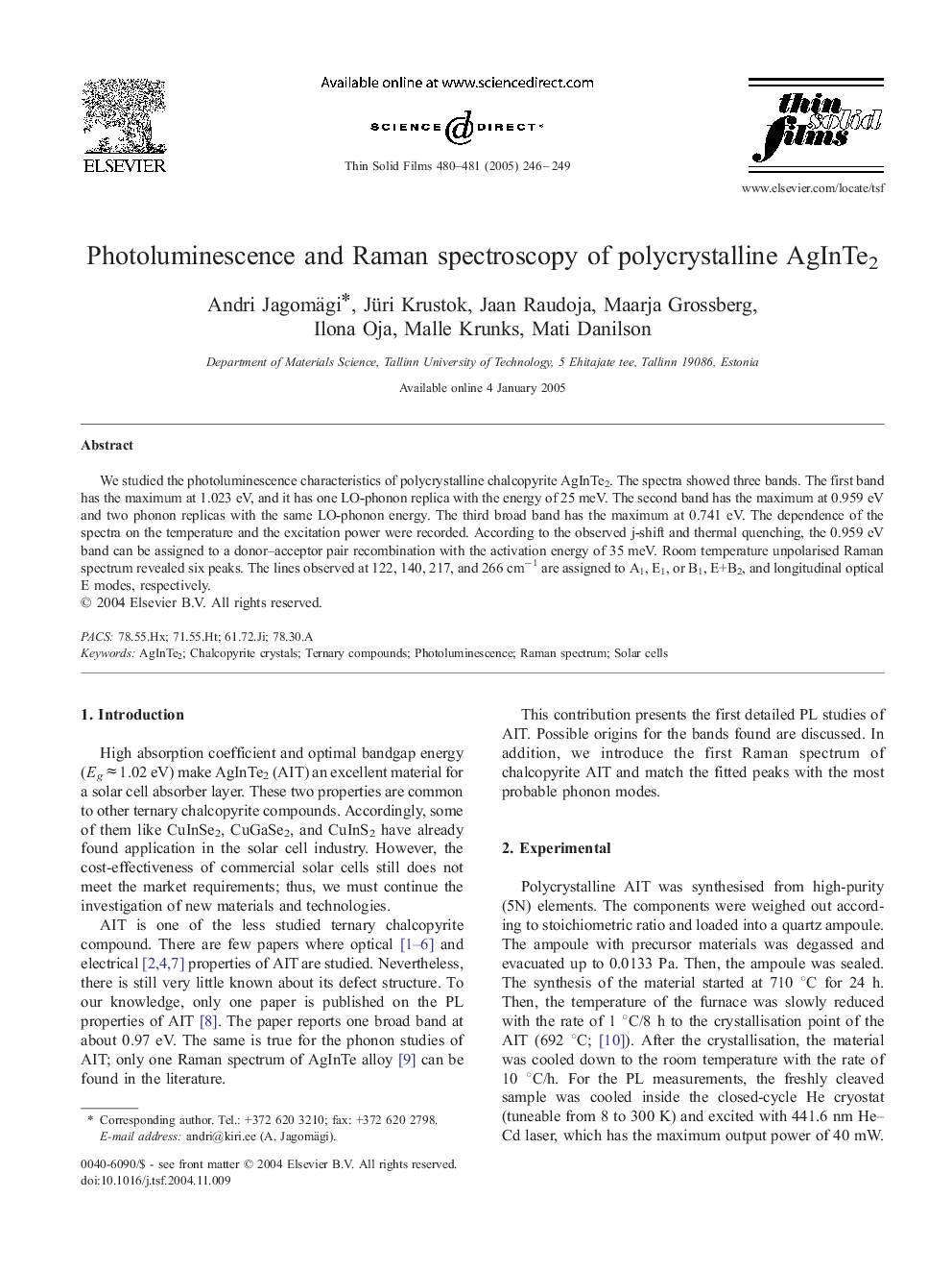 Photoluminescence and Raman spectroscopy of polycrystalline AgInTe2