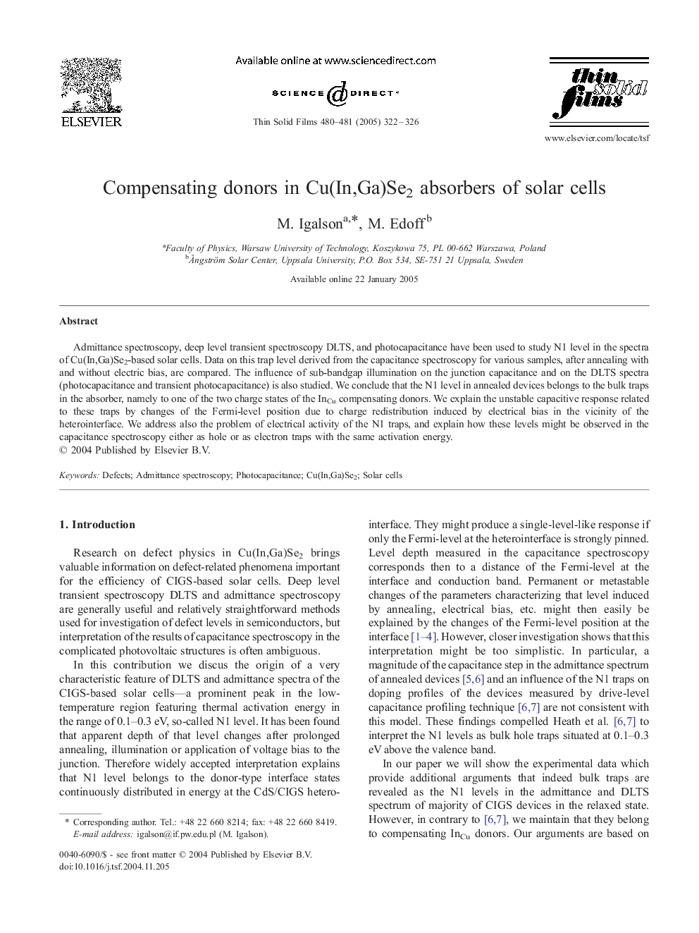 Compensating donors in Cu(In,Ga)Se2 absorbers of solar cells