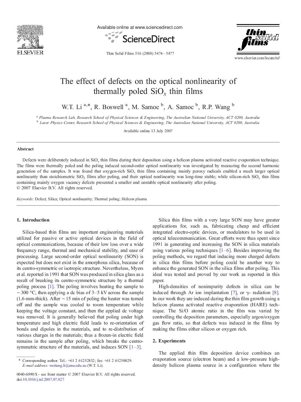 The effect of defects on the optical nonlinearity of thermally poled SiOx thin films