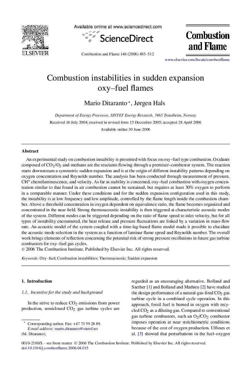 Combustion instabilities in sudden expansion oxy–fuel flames