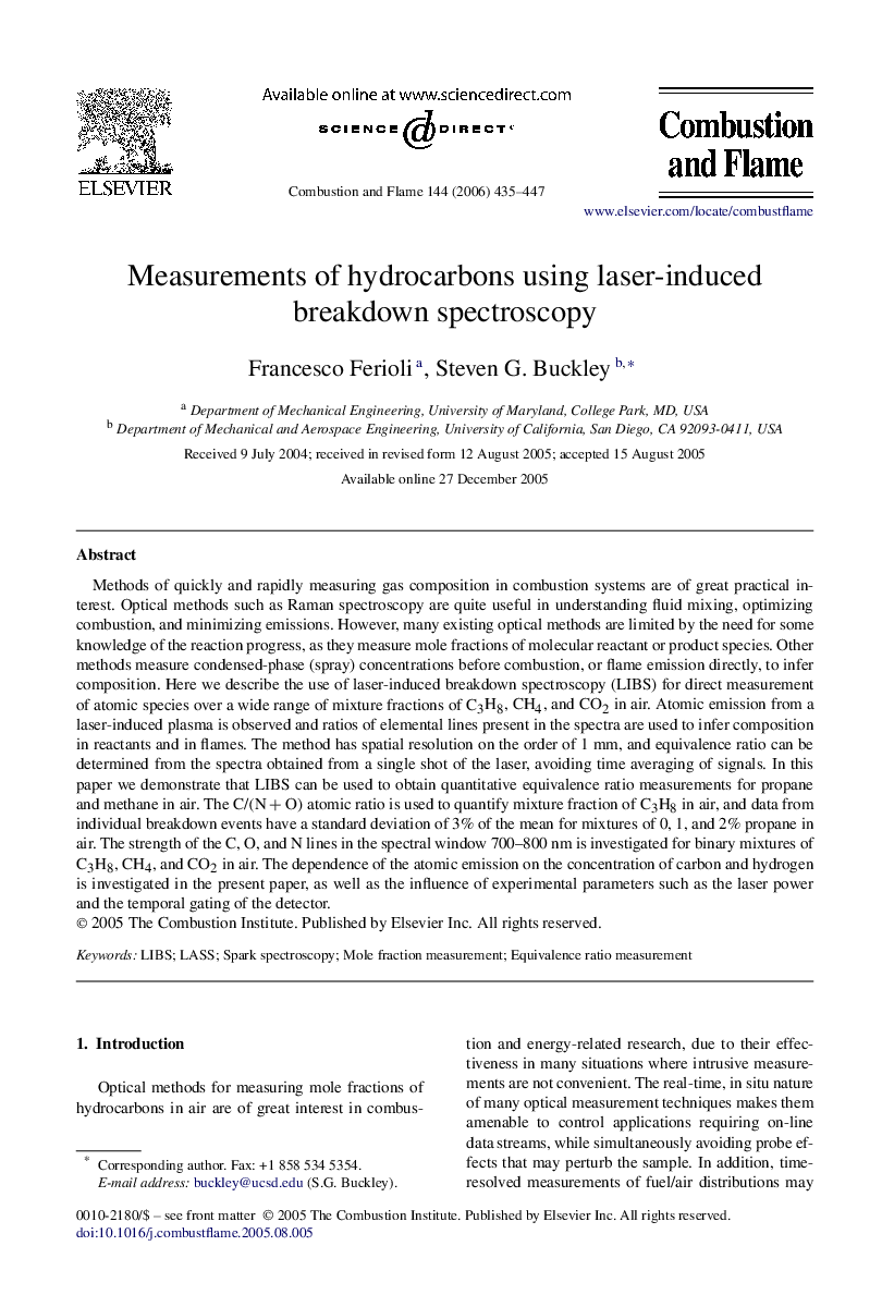 Measurements of hydrocarbons using laser-induced breakdown spectroscopy
