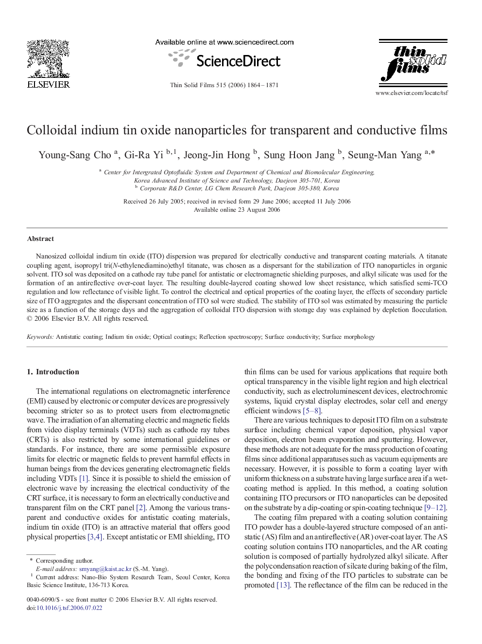 Colloidal indium tin oxide nanoparticles for transparent and conductive films