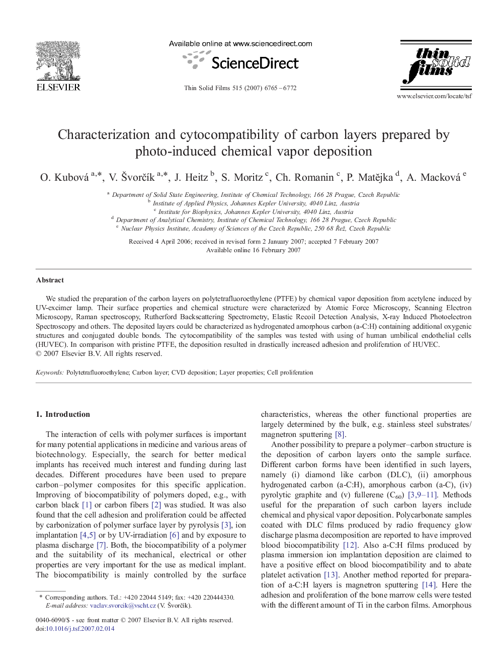 Characterization and cytocompatibility of carbon layers prepared by photo-induced chemical vapor deposition