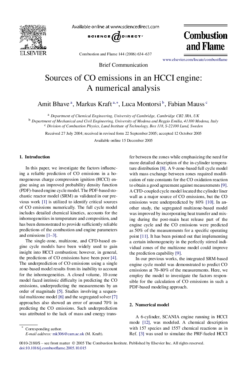 Sources of CO emissions in an HCCI engine: A numerical analysis