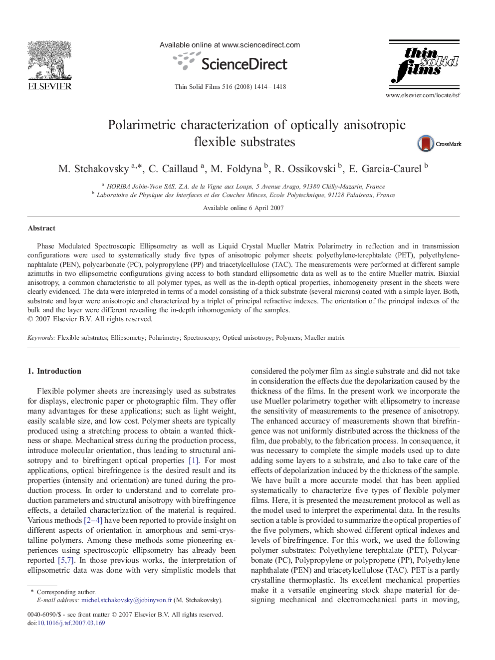 Polarimetric characterization of optically anisotropic flexible substrates