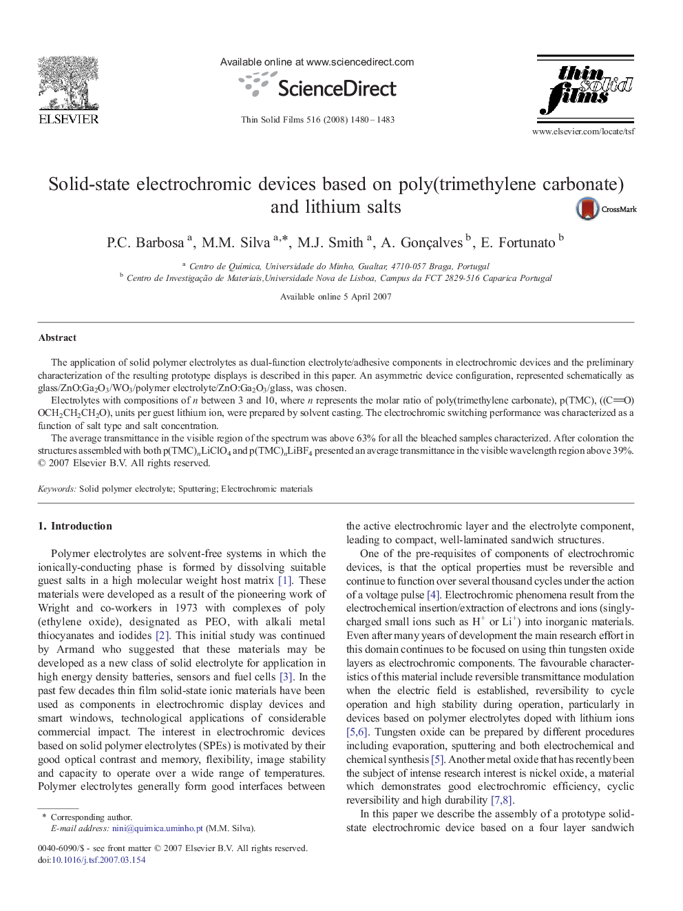 Solid-state electrochromic devices based on poly(trimethylene carbonate) and lithium salts