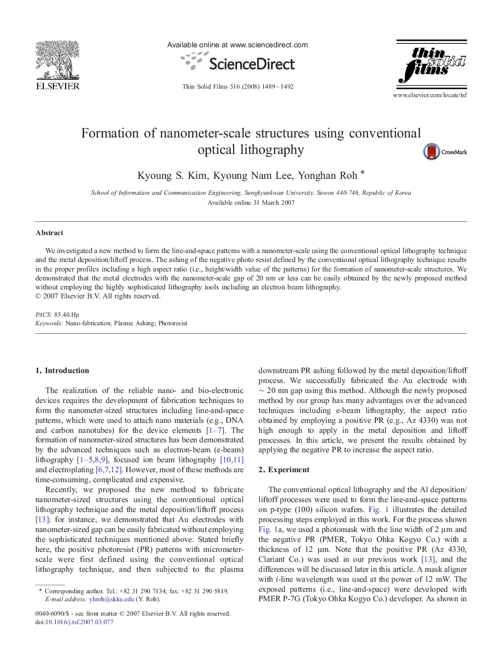 Formation of nanometer-scale structures using conventional optical lithography