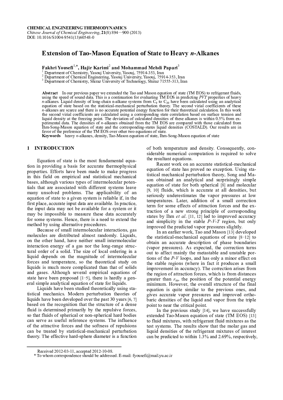 Extension of Tao-Mason Equation of State to Heavy n-Alkanes