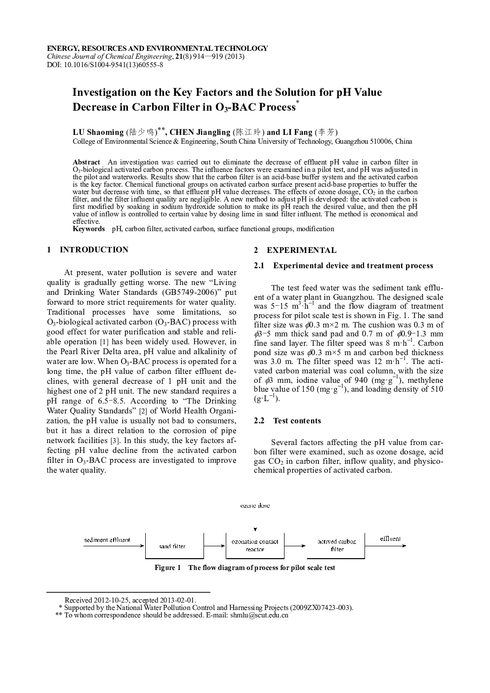 Investigation on the Key Factors and the Solution for pH Value Decrease in Carbon Filter in O3-BAC Process 