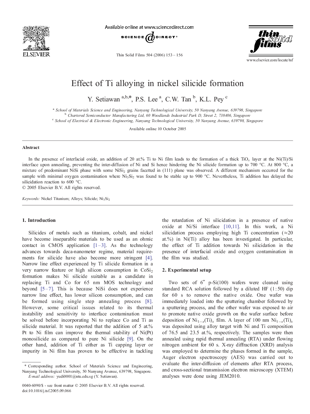 Effect of Ti alloying in nickel silicide formation