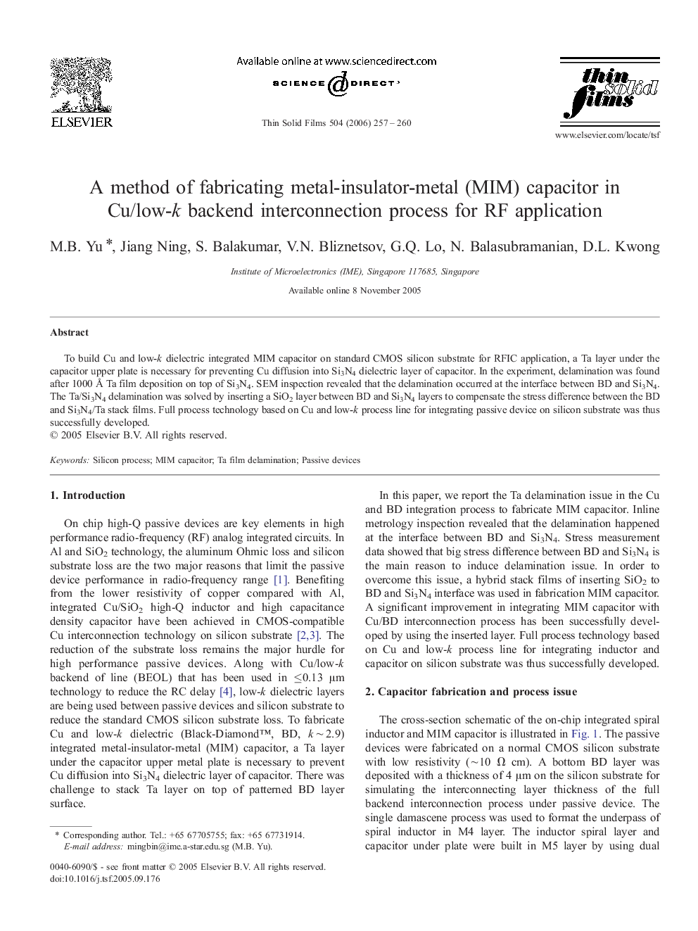 A method of fabricating metal-insulator-metal (MIM) capacitor in Cu/low-k backend interconnection process for RF application