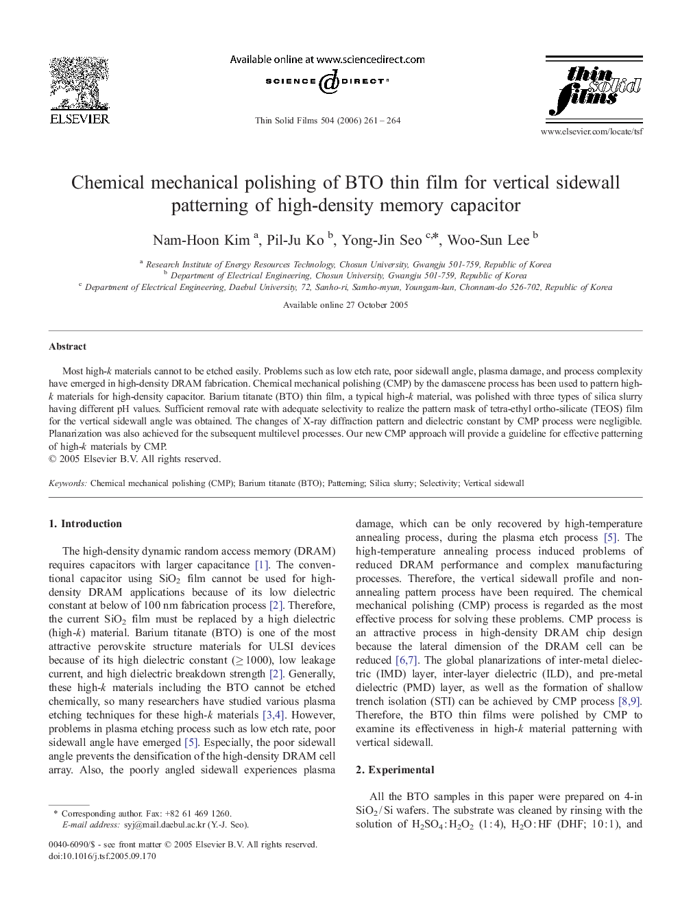 Chemical mechanical polishing of BTO thin film for vertical sidewall patterning of high-density memory capacitor