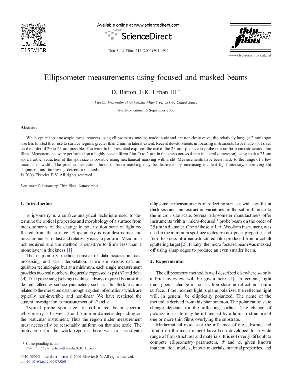 Ellipsometer measurements using focused and masked beams