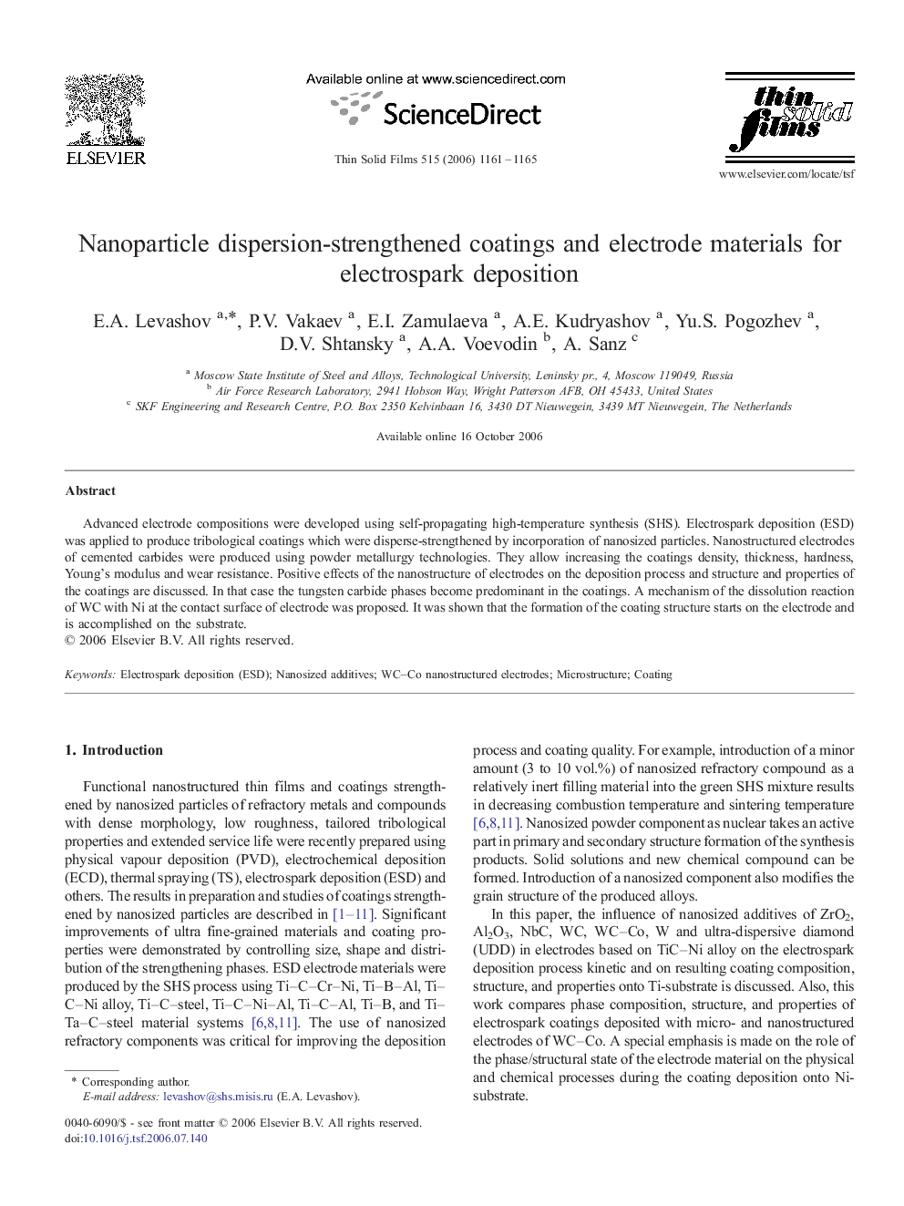 Nanoparticle dispersion-strengthened coatings and electrode materials for electrospark deposition