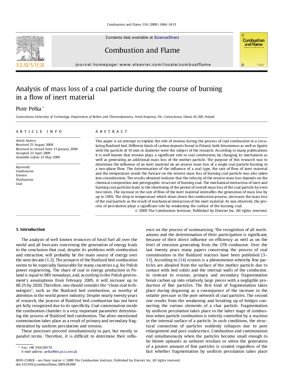 Analysis of mass loss of a coal particle during the course of burning in a flow of inert material