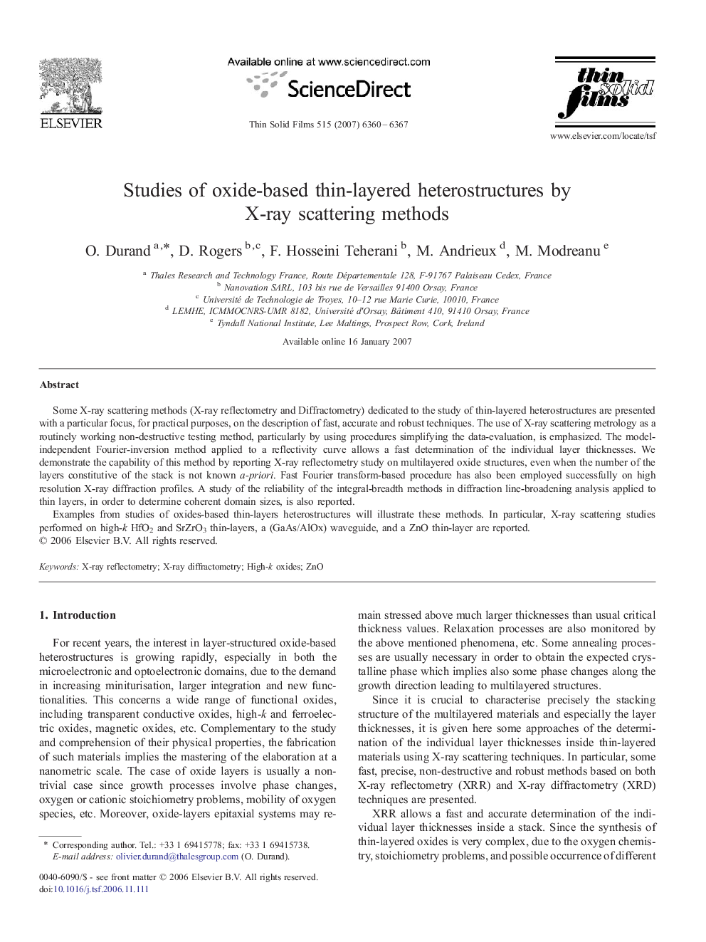 Studies of oxide-based thin-layered heterostructures by X-ray scattering methods